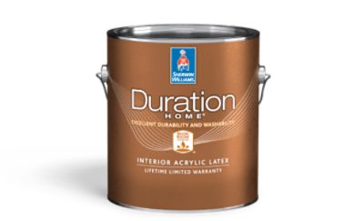 A can of Duration Interior Acrylic Latex paint.