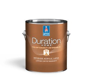 A can of Duration Interior Acrylic Latex paint.