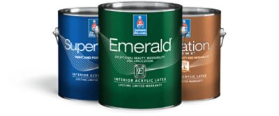 Three cans of interior paint.