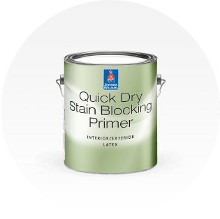 A can of Sherwin-Williams Quick Dry Stain Blocking Primer.