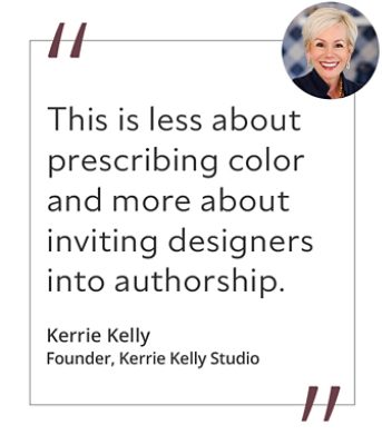 Graphic featuring the quote “This is less about prescribing color and more about inviting designers into authorship,” by Kerrie Kelly.
