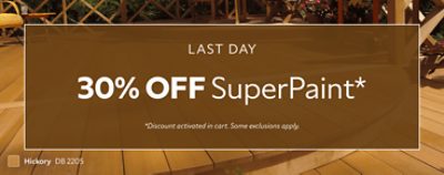 Last Day. 30% OFF SuperPaint. *Discount activated in cart. Some exclusions apply.