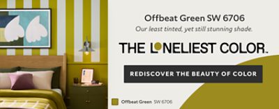 Our Least Tinted, Yet still Stunning Shade. The Loneliest Color™ Offbeat Green SW 6706. Rediscover the Beauty of Color. 