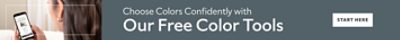 Text over an image of someone on their mobile phone that says, Choose Colors Confidently with our free color tools, start here.