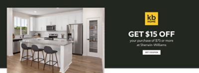 KB Home Coupon. Get $15 off your purchase of $75 or more at Sherwin-Williams. Get coupon.