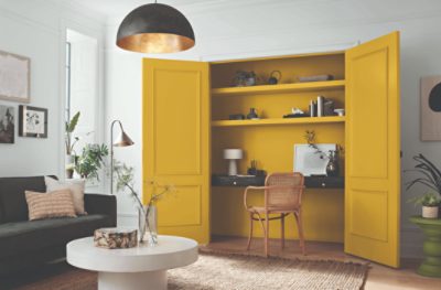 Double door and built in desk painted in Kingdom Gold SW 6500.