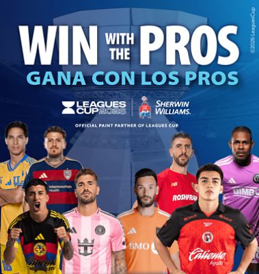 With with the Pros. Gana con los pros. Leagues Cup 2026. Sherwin-Williams. Official paint partner of Leagues Cup.
