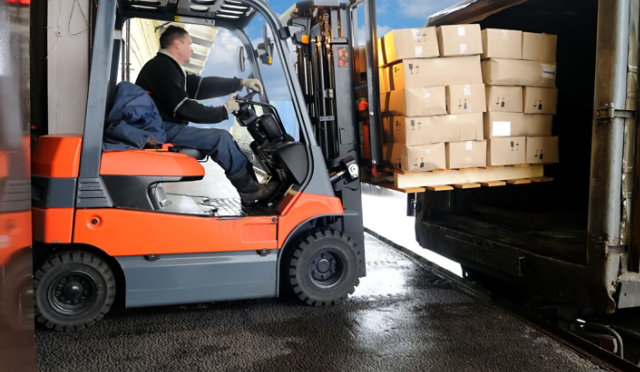 forklift on non-skid loading dock