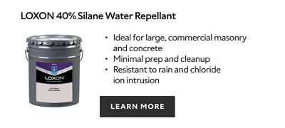 Loxon 40% Silane Water Repellant. Ideal for large, commercial masonry and concrete. Minimal prep and cleanup. Resistant to rain and chloride ion intrusion. Learn more.