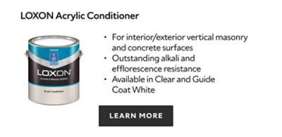 Loxon Acrylic Conditioner. For interior/exterior vertical masonry and concrete surfaces. Outstanding alkali and efflorescence resistance. Available in Clear and Guide Coat White. Learn more. 