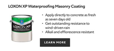 Loxon XP Waterproofing Masonry Coating. Apply directly to concrete as fresh as seven days old. Get outstanding resistance to wind-driven rain. Alkali and efflorescence resistant. Learn more.