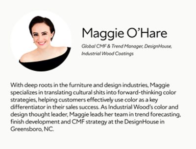 A biography card for Maggie O'Hare.