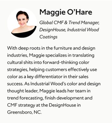 A biography card for Maggie O'Hare.