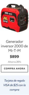 Generador inversor 2000 de Mi-T-M. $899.Ahorra 26%. Compra ahora. Tarjeta de regalo VISA de $25 con la compra. 