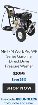 Mi-T-M Work Pro WP Series Gasoline Direct Drive Pressure Washer. $899. Save 26%. Use code JPBUNDLE26 to bundle and save!
