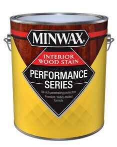 A cannister of Minwax Interior Wood Stain Performance Series. 