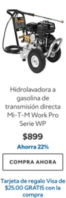 Hidrolavadora a gasolina de transmisión directa Mi-T-M Work Pro Serie WP. $899. Ahorra 22%. Compra ahora. Tarjeta de regalo Visa de $25.00 gratis con la compra.