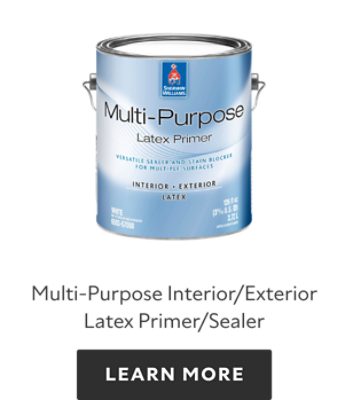 Can of Sherwin-Williams Multi-purpose interior exterior latex primer sealer, learn more.