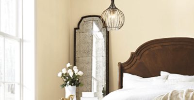 A north facing bedroom painted Antique White SW 6119.