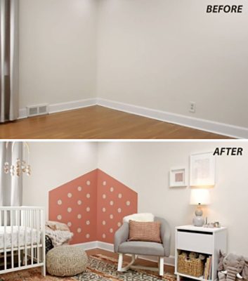 A before and after of a nursery makeover