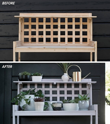 A before and after of a plant stand