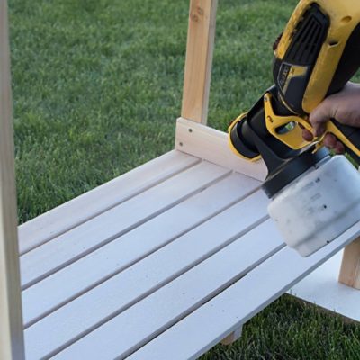 Spray painting an outdoor plant stand. SW featured colors: SW 0021