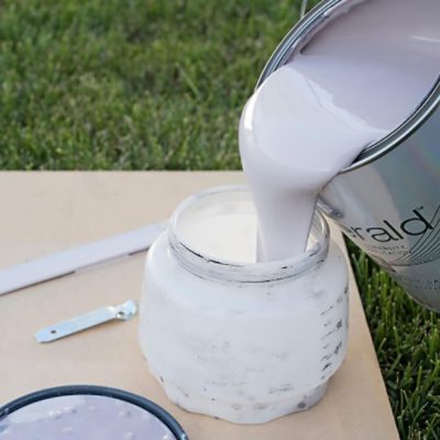 Preparing to prime an outdoor plant stand using Emerald Acrylic Latex