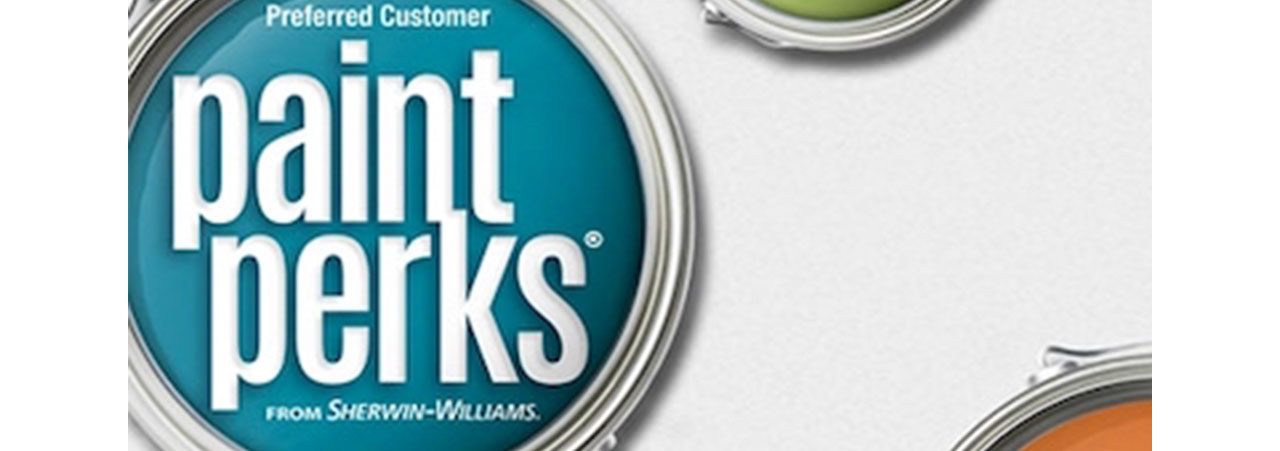 A PaintPerks by Sherwin-Williams campaign with open paint gallons.