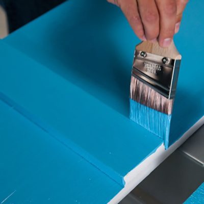 Painting exterior shutters with light blue paint. SW Colors featured: SW 6787