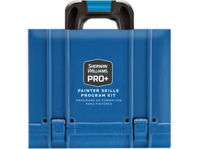 A blue painter skills kit. Sherwin-Williams PRO+. Painter Skills Program Kit. 