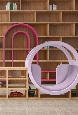 A reading area with a circular seat for a small child painted Euphoric Lilac SW68635.