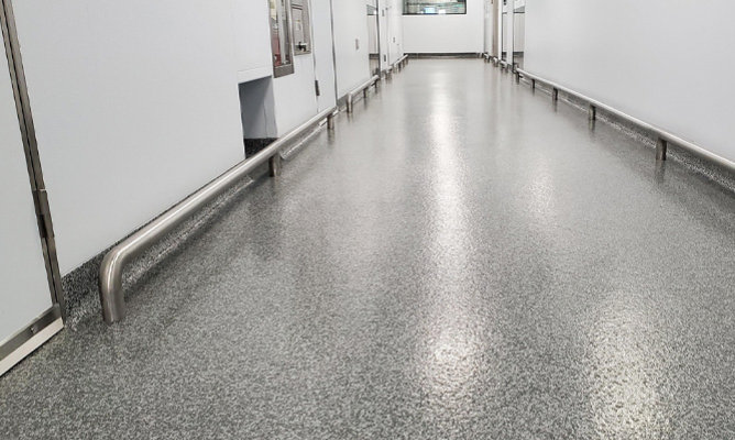 Image of resin floor with integral cove base in pharmaceutical facility