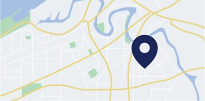 A city map with a location pin marked.