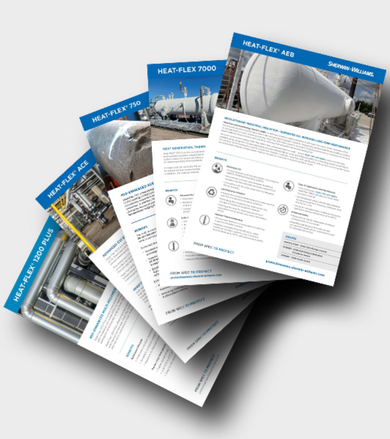 Stack of five overlapping product datasheets titled ‘Heat‑Flex’, fanned out on a light grey background, showing industrial equipment photos and headings including ‘Heat‑Flex 1200 Plus’, ‘Heat‑Flex ACE’, ‘Heat‑Flex 750’, ‘Heat‑Flex 7000’, and ‘Heat‑Flex AEB’.