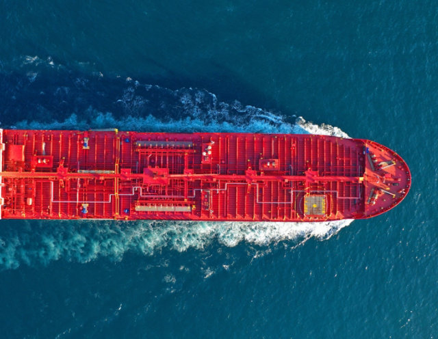 ariel drome of a red ship