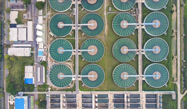 Aerial view of water treatment plant