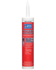 A tube of Powerhouse Siliconized Acrylic Latex Sealant.