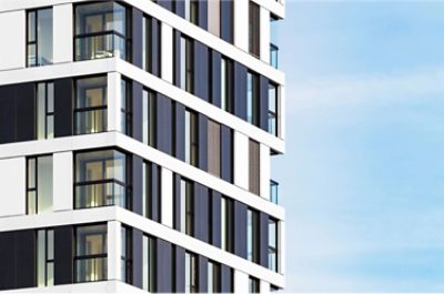 A modern high-rise building.