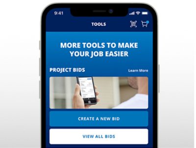 Mobile phone with the Project Bidding app open.