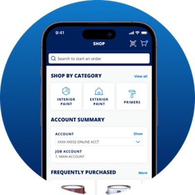 A gradient blue circle with a smart phone displaying the Pro Plus app.