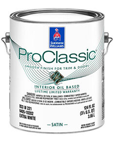 A cannister of ProClassic Interior Oil Based Enamel. 