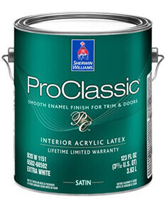 A cannister of ProClassic Interior Acrylic Latex. 