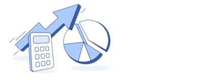 An illustration of a chart, an arrow and a calculator.