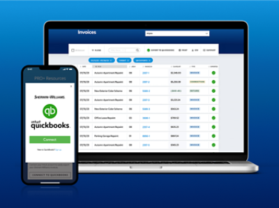 A smart phone and a laptop displaying QuickBooks.