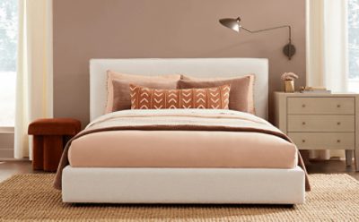 An interior bedroom painted Redend Point.