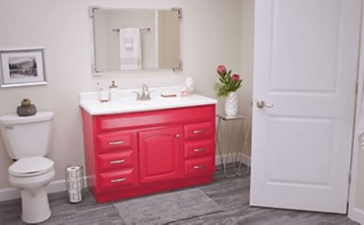 A painted bathroom vanity.