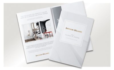 A printed copy of Sherwin-Williams' Gloss and Sheen Guide.