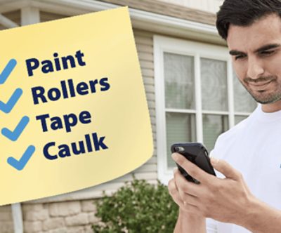 Paint. Rollers. Tape. Caulk.