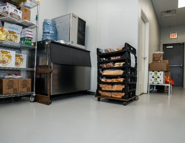 sanitary flooring in a commercial kitchen