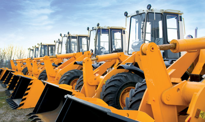 Row of construction machinery